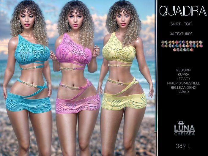 ❤️, Quadra Outfit, Chain accented top and Skirt, 30 Textures