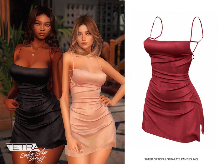 TETRA - Satin Slip Dress (Burgundy)