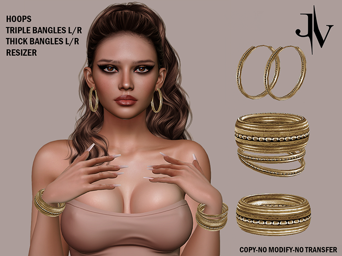 ::JV::Gold Ethnic Hoops & Bangles Set