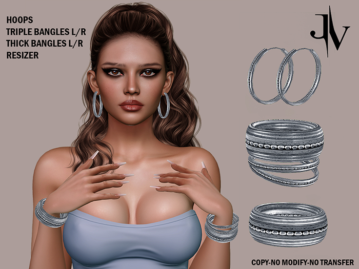 :JV::Silver Ethnic Hoops & Bangles Set
