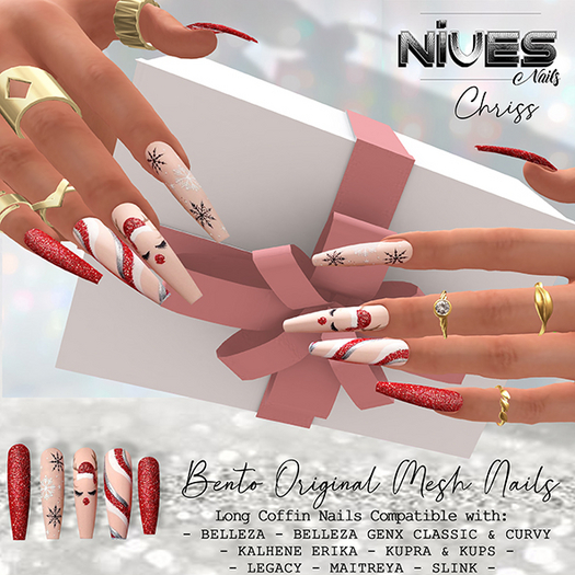 Nives: Chriss Bento Long Coffin Mesh Nails 