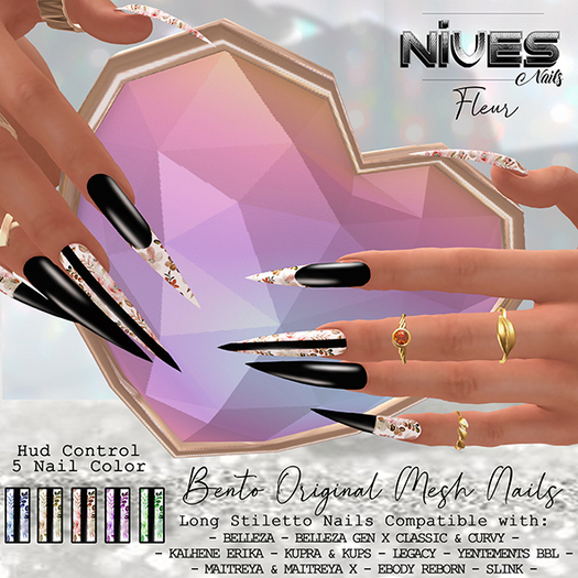 Nives: Fleur Bento Long Stiletto Mesh Nails 