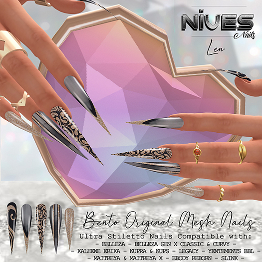 Nives: Len Bento Ultra Stiletto Mesh Nails
