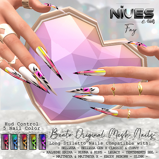 Nives: Fay Bento Long Stiletto Mesh Nails 