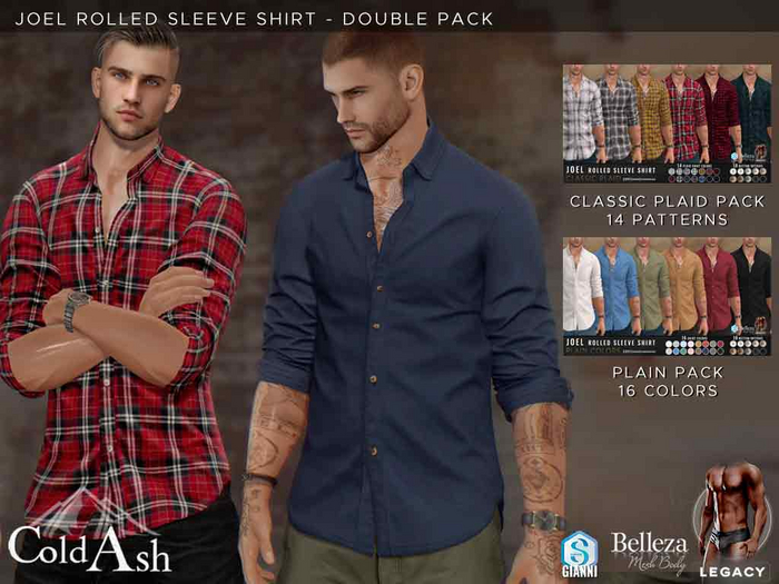 {COLD-ASH} JOEL Rolled Up Shirt (Double Pack)