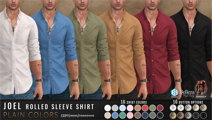 {COLD-ASH} JOEL Rolled Up Shirt (Plain Colors)