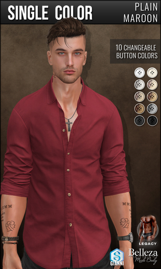 {COLD-ASH} JOEL Rolled Up Shirt (single-Maroon)
