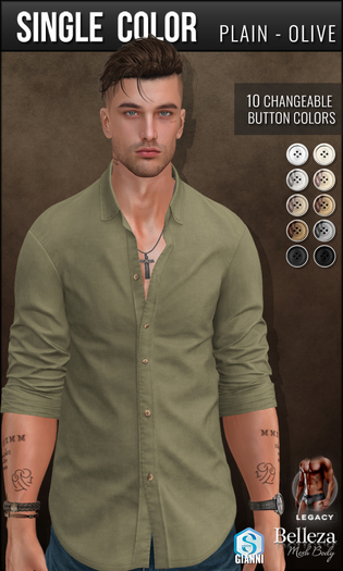 {COLD-ASH} JOEL Rolled Up Shirt (single-Olive)