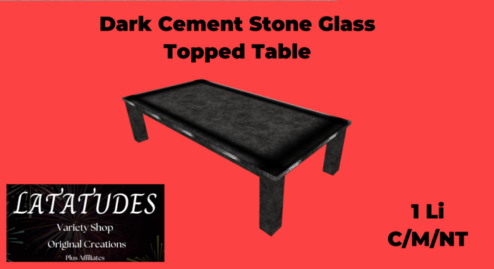 Dark Cement Stone Glass Topped Table