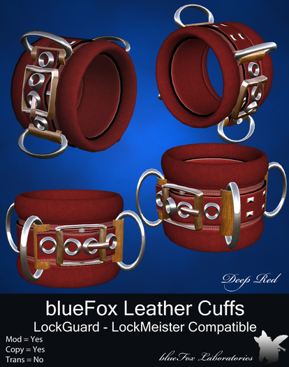 blueFox Leather Deep Red Cuffs 