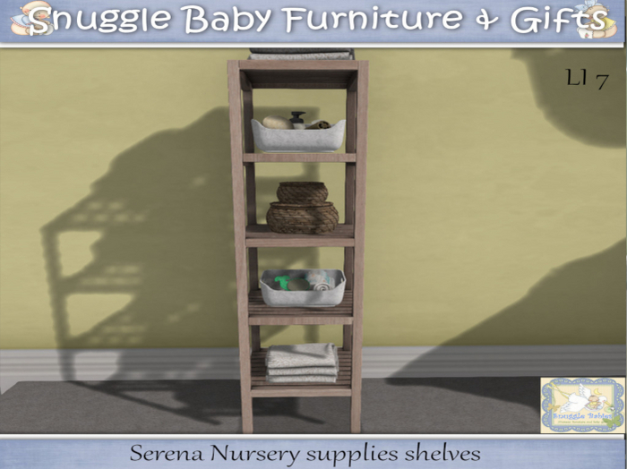 Serena Nursery supplies shelves By Snuggle Baby 