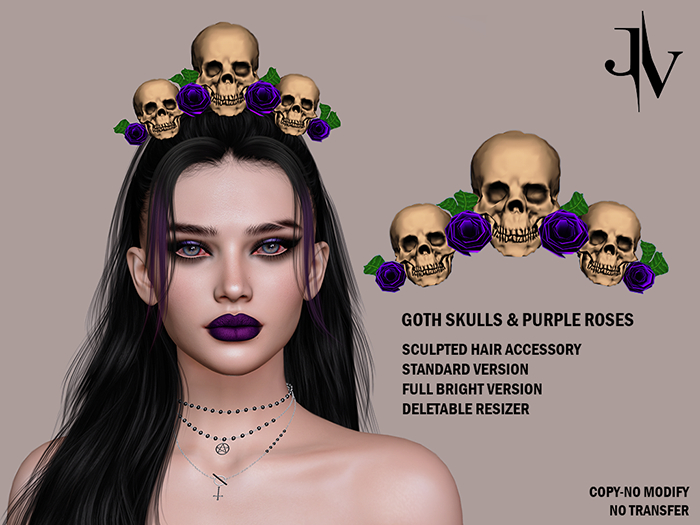 ::JV::Goth Skulls & Purple Roses Hair Accessory