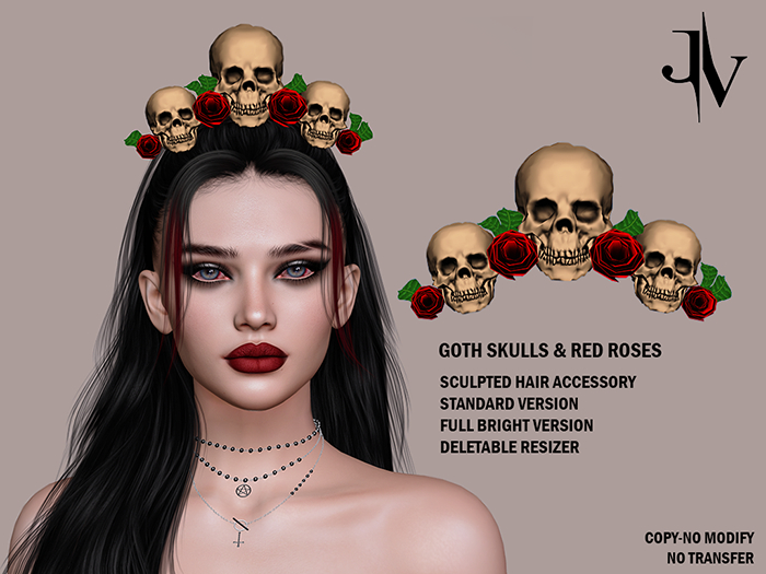 ::JV::Goth Skulls & Red Roses Hair Accessory
