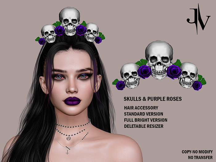 ::JV::Skulls & Purple Roses Hair Accessory