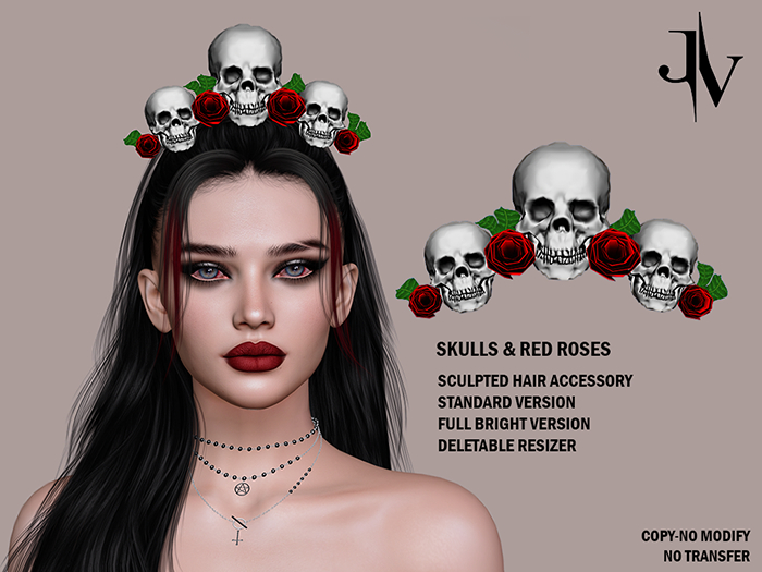 ::JV::Skulls & Red Roses Hair Accessory
