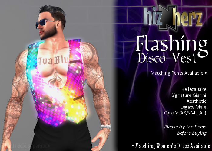 hizNherz Flashing Disco Vest Jake, Legacy, Gianni, Aesthetic, Classic