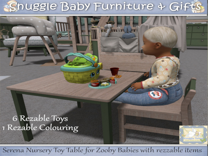 Serena Nursery Toy Table for Zooby Babies with rezzable items