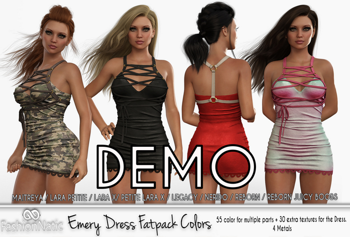 Demo Dress Emery Fatpack Colors - LaraX, PetiteX, Legacy, Nerido, Reborn, Reborn Juicy - FashionNatic
