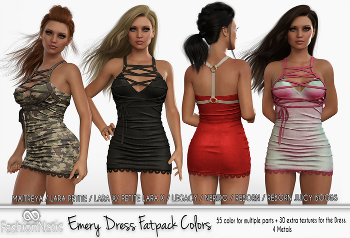 Dress Emery Fatpack Colors - LaraX, PetiteX, Legacy, Nerido, Reborn, Reborn Juicy - FashionNatic