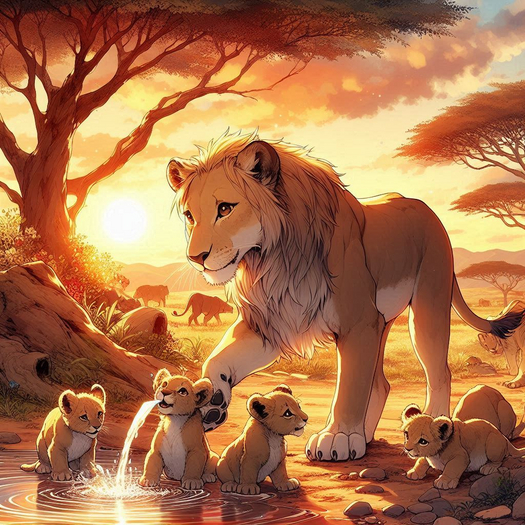 Kolour - Father Lion With Cubs