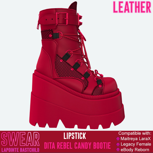 Platform Boots - Rebel Candy LEATHER LIPSTICK