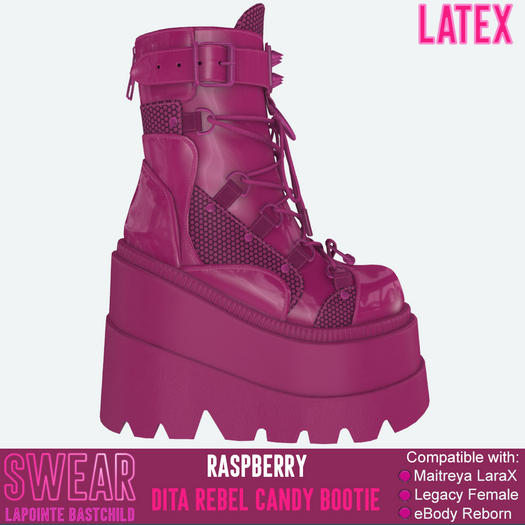 Platform Boots - Rebel Candy LATEX RASPBERRY