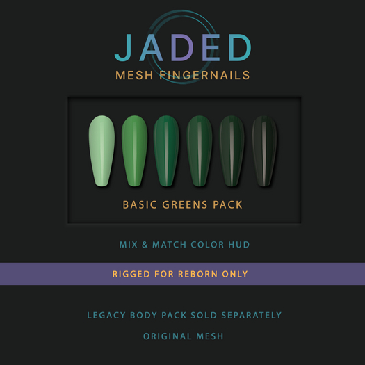 JADED - Reborn Mesh Fingernails - Basic Greens - Reborn Nails - Green Nails - Emerald Nails