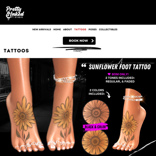 PRETTY & INKED STUDIO - SUNFLOWER FOOT TATTOO - (BOM)