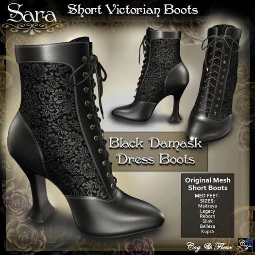 C&F SARA Victorian Short Boots - Black Damask