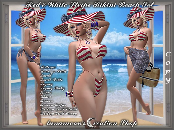 DEMO-Red & White Stripe Bikini Set