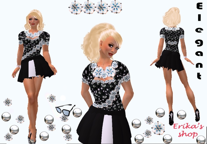 Black flower top mini skirt