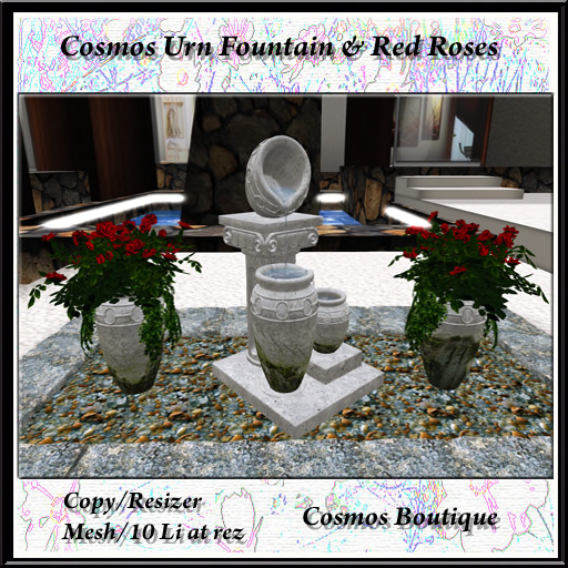 Cosmos Urn Fountain & Red Roses  MESH (BOX)