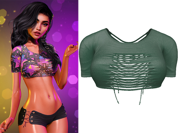 Cris Ripped Top 2.0 [Emerald] - Maitreya Lara • LaraX • Petite • PetiteX • Legacy • Reborn Clothing