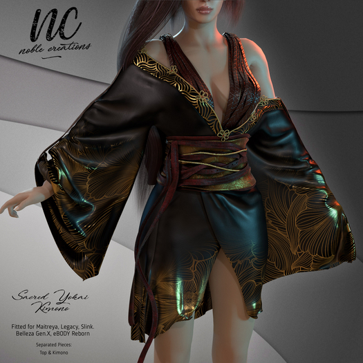[NC] - Sacred Yokai Kimono / Black and Gold 