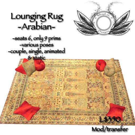Lounging rug - Arabian with vibrant red cushions & many seating options :)