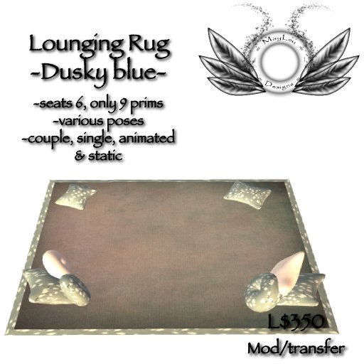 Lounging rug - Modern design - Dusky blue cushions & many seating options :)