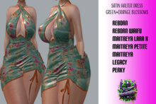 Satin Halter Dress Green and Orange Blossoms 