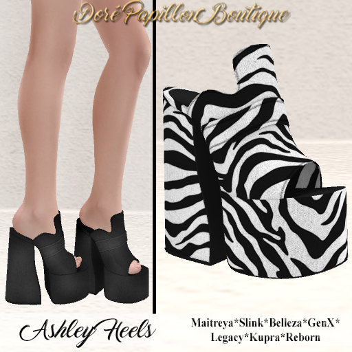 DPB Ashley Heels - Zebra *Maitreya, Slink, Belleza, GenX, Legacy, Kupra & Reborn