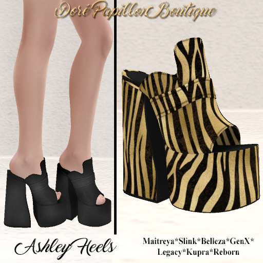 DPB Ashley Heels - Zebra Gold *Maitreya, Slink, Belleza, GenX, Legacy, Kupra & Reborn