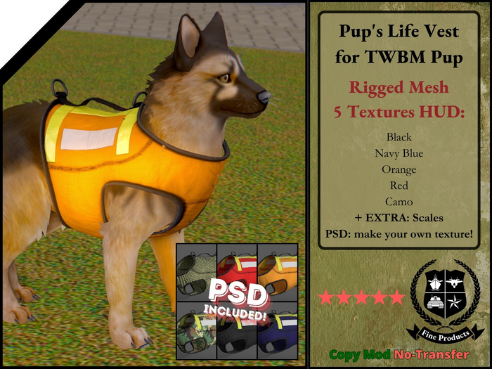 Pup's Life Vest for TWBM Pup Avatar