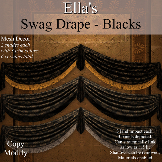 Ella's Swag Drapes - Blacks