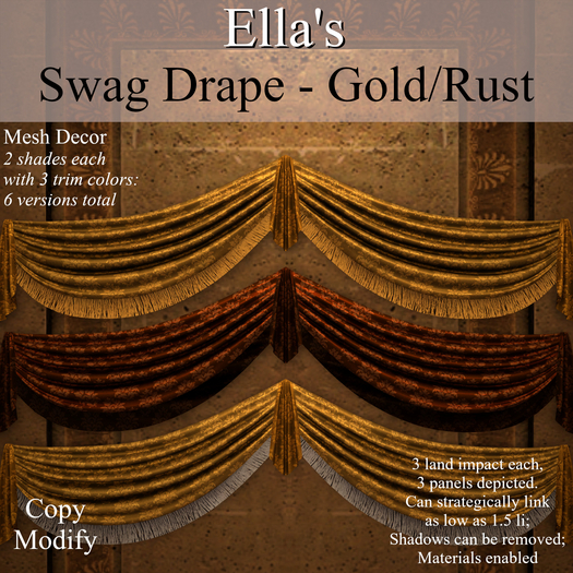 Ella's Swag Drapes - Golds/Rusts