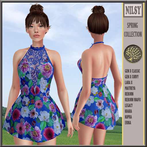 FLORAL LACE FRONT HALTER DRESS