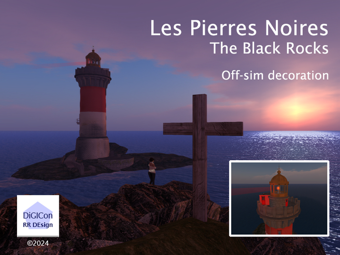 The Black Rocks -off sim-  lighthouse from the coast of Britany France. The lighthouse is known by Tin Tin, Black Rocks