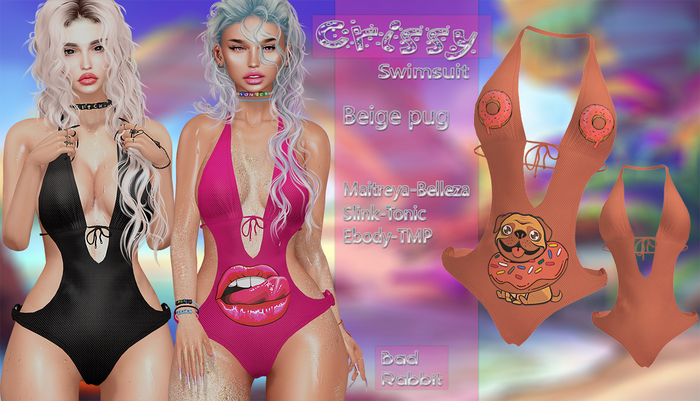.:Bad Rabbit:. Crissy Swimsuit Beige pug