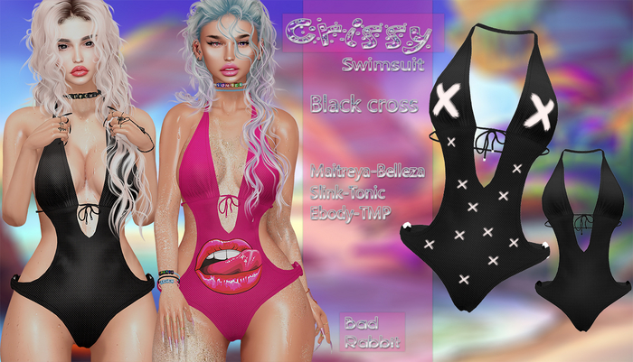 .:Bad Rabbit:. Crissy Swimsuit Black cross