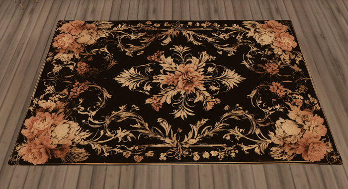 Black & Beige Floral Area Rug