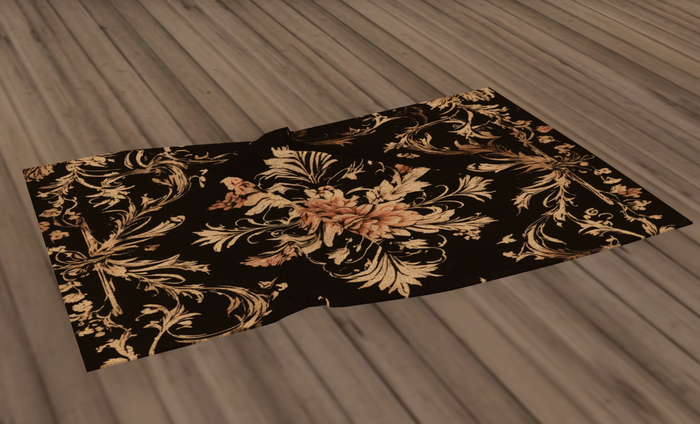 Black & Beige Floral Throw Rug