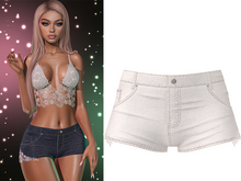 Esther Lace Denim Shorts [Denim White] - Maitreya LaraX • PetiteX • Legacy • Reborn Clothing