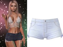 Esther Lace Denim Shorts [Denim Ice Blue] - Maitreya LaraX • PetiteX • Legacy • Reborn Clothing